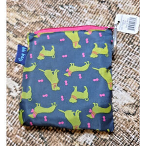 Lightweight Reusable Foldable Tote Bag Blue Green Dogs Eco Shopping Carabiner